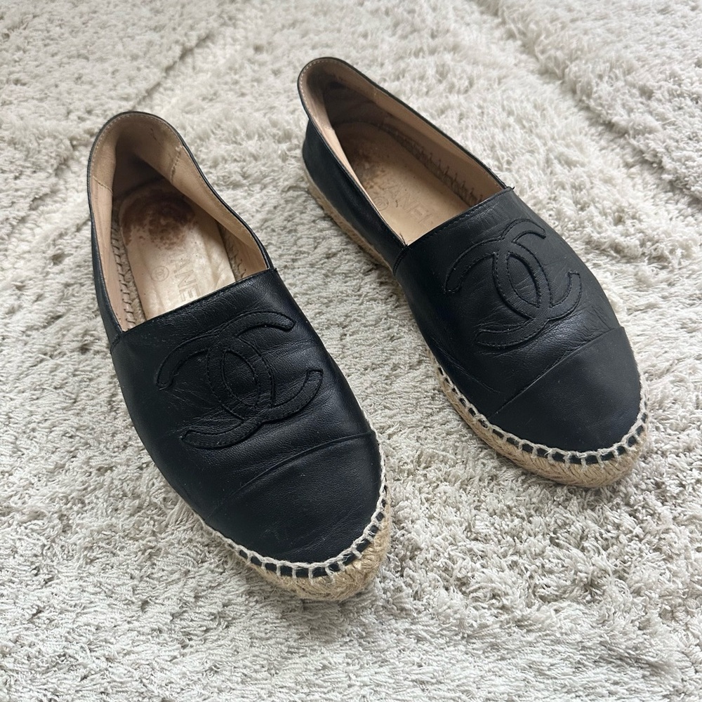 Chanel Black Espadrilles shoes classic 37 leather